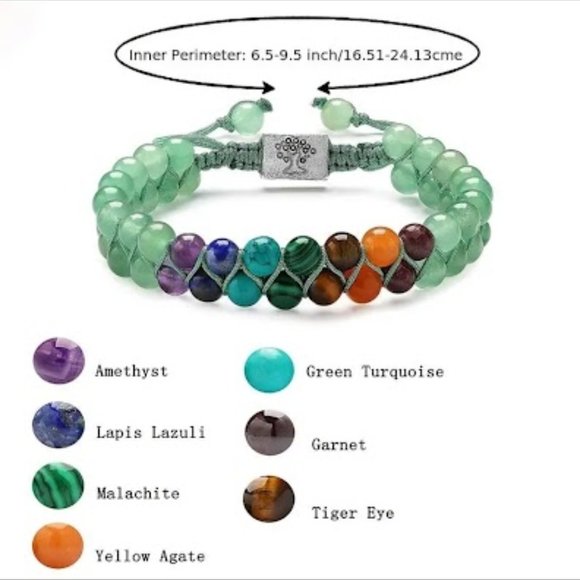 Tree Of Life Double Layer Braided Bracelet Natural Stone with Hematite - Picture 3 of 3